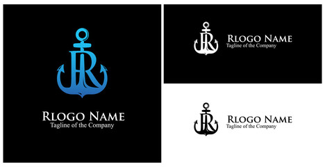 R nautical monogram. initial a custom text in achor logo vector illustration