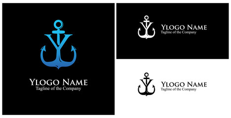 Y nautical monogram. initial Y custom text in achor logo vector illustration