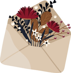 Vector open envelope with plants and flowers inside