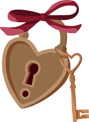 Vector lock in the shape of a heart with a red bow and a key