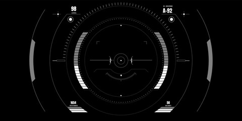 Technology HUD Circle Shape Simple Layout Screen Monitoring Vector. Abstract Cockpit Control Monitor Panel Aiming, Drone searching enemy concept illustration.