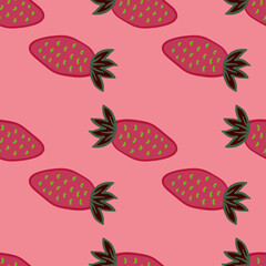 Hand drawn strawberries wallpaper.Doodle strawberry seamless pattern. Fruits backdrop.