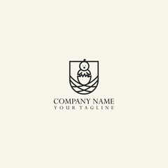 Nest bird logo vector icon template  line art outline
