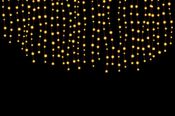 Obraz na płótnie Canvas Abstract Christmas lights on black background. Glowing light bulb garland,