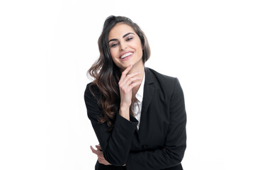 Happy smiling woman portrait. Female student, young teacher. Attractive young pretty cheerful girl...