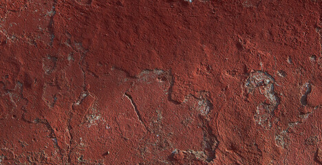 Texture of old red paint on the wall of the building