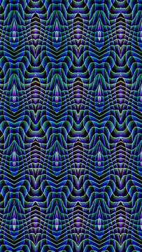 3D animation vertical beautiful video color blue abstract bright light energy 4K of smooth lines waves glittering light effect on black background
