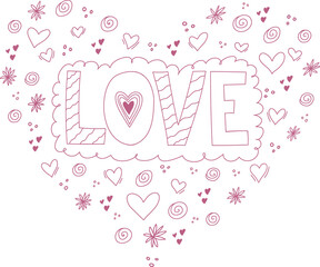 Love lettering with decoration illustration