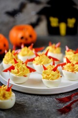 Stuffed Devil Eggs. Cute Halloween appetizer idea.