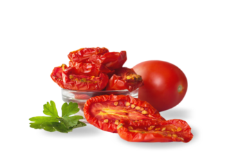 Sundried or dried tomato halves. Clipping paths, shadowless