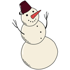Hand drawn snowman png element. Good for Christmas, winter and new year stickers, clipart, decor, sign, icon, etc. 