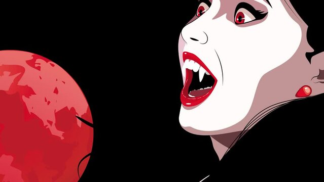 Vampire woman and red moon