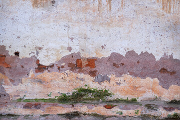 Grunge old plaster wall background,Weathered building facade with old damaged plaster,grunge brick wall texture distressed wall surface