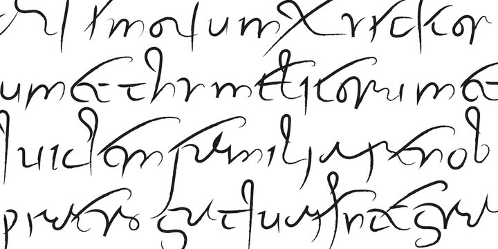 Phrases in Roman minuscule cursive. Elements of the handwriting of the 3rd century, which consisted of lowercase characters. A decrepit manuscript, unreadable text for design prints.