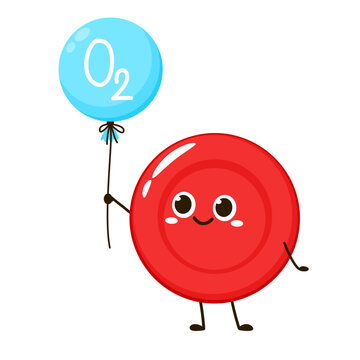 Red blood cell character design. Red blood cell vector. free space for text. Water symbol vector. Oxygen O2 molecule models blue and chemical formulas.