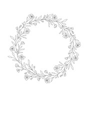 Obraz na płótnie Canvas Flowers frame. Botanical clip art. Wildflowers wreath skethc. Line drawn leaves and branches frames