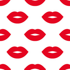Bright red lips. Seamless vector pattern with lips on the white background. Fashion trendy backdrop. For modern original designs, prints, textiles, fabrics, wallpapers, wrapping, paper, and banners.