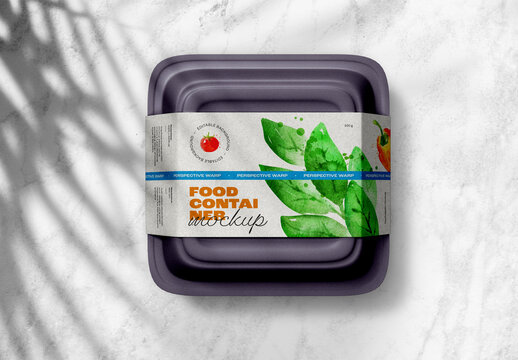 Top View Food Container Mockup with Green Leaf Packaging &ndash; Sustainable Meal Prep Tray for Organic Food Delivery and Eco-Conscious Branding