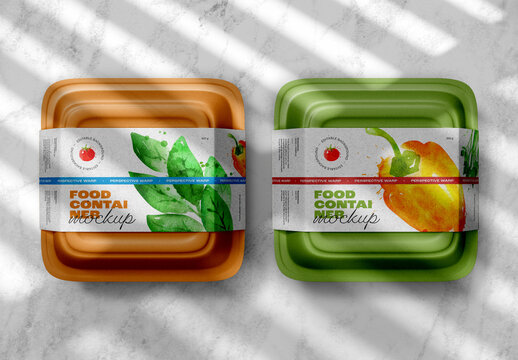 Dual Food Container Mockup on Marble Surface &ndash; Realistic Fresh Produce Trays for Organic Food Packaging, Delivery Meals, and Eco Branding Projects