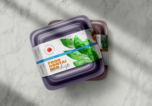 Stacked Food Container Mockup on Marble Surface &ndash; Realistic Plastic Tray Packaging for Organic Meals, Fresh Food Delivery, and Sustainable Product Branding