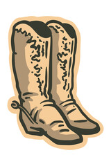 Vintage cowboy boots - hand drawn illustration