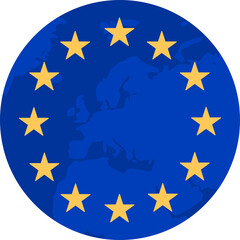 Europe map with European union flag. Blue background and yellow stars. European union star. Illustration