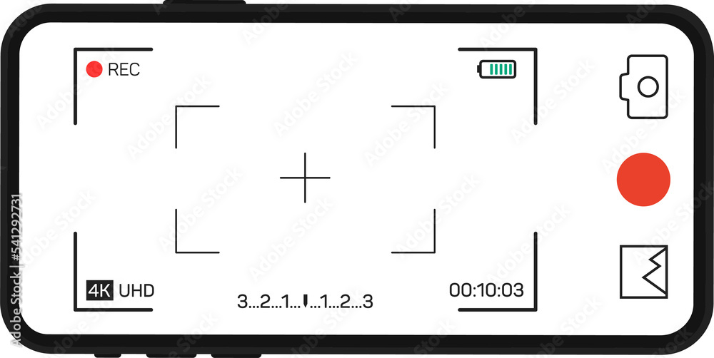 Wall mural mobile phone with camera interface. mobile app application. photo and video screen. illustration gra