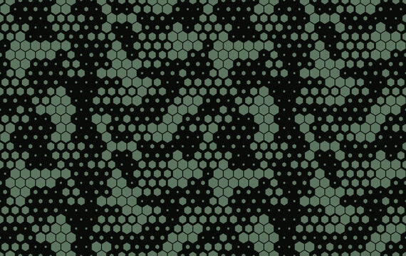 Abstract camouflage, digital seamless pattern, hexagonal design