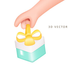 Cartoon Hand Holding Gift Box with Ribbon Isolated on White Background. Human Arm Giving Present. Vector 3d Illustration - 541293136