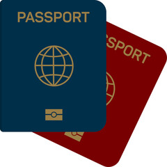 International biometric passport cover page. Blue and red top page of a citizen ID document