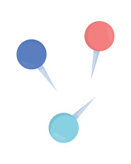 Pins with bright heads semi flat color vector objects set. Editable elements. Full sized items on white. Stationery simple cartoon style illustrations for web graphic design and animation pack