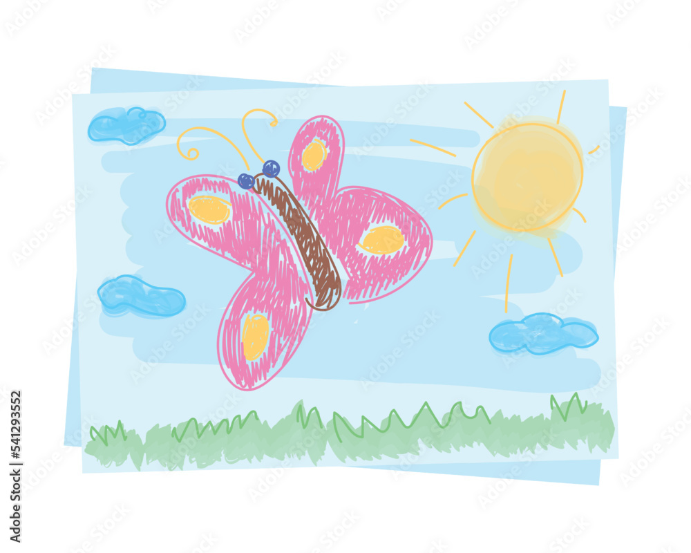 Poster child picture of butterfly semi flat color vector object. art lesson. editable element. full sized i