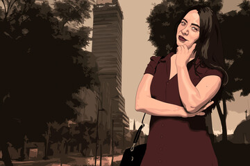 Una chica en el centro de la ciudad durante el día