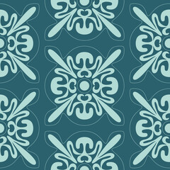 Emerald green ornate seamless pattern for textile and design, abstract floral composition for textile design