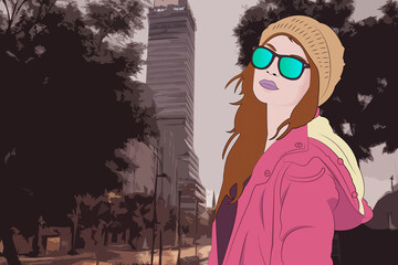 Un chico en el centro de la ciudad durante el día