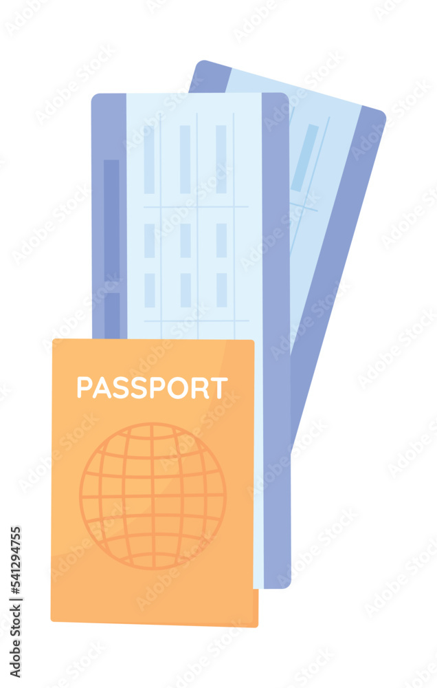 Poster passport with tickets semi flat color vector object. travelling. editable element. full sized item o