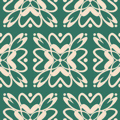 Abstract floral seamless pattern on green emerald background, design textile patchwork wallpaper elegant background in arabic style