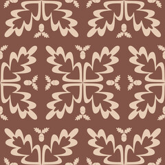 Beige monochrome seamless pattern with intricate organic pattern, vector illustration for textile design