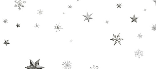 Snowflakes and bokeh lights on the blue Merry Christmas background. 3D render