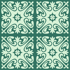 Abstract seamless pattern on green emerald background, textile and decoration design, ornate arabic style
