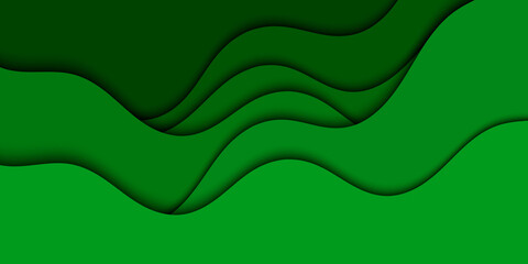 Background with green waves. Abstract wavy green paper background. 