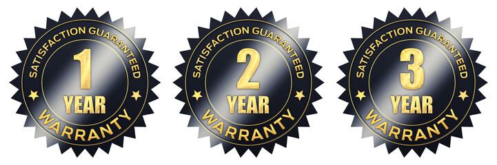 1, 2, 3 year warranty black and gold label icons isolated
- 541296730