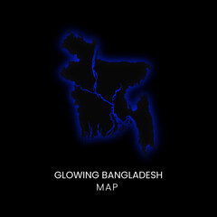Glowing blue Bangladesh map on dark background