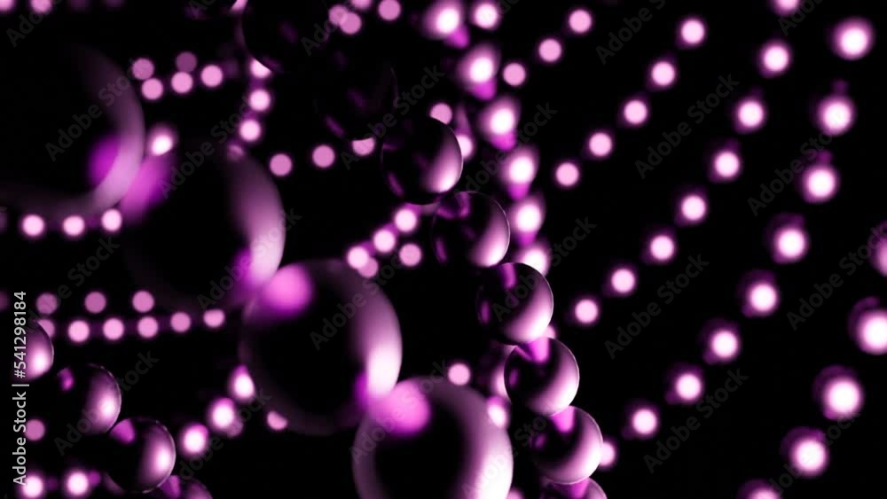 Poster balls move in lines in space. design. chains of balls move in space on black background. metal balls
