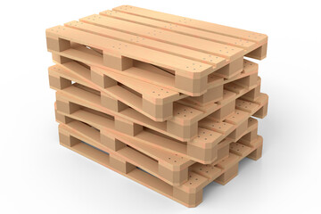 Set of wooden pallet for warehouse cargo storage isolated on white background.