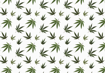 Marijuana watercolor seamless pattern with natural cannabis leaves. Cannabis golden leaves. Cannabis branch illustration. Medical marijuana. Weed set