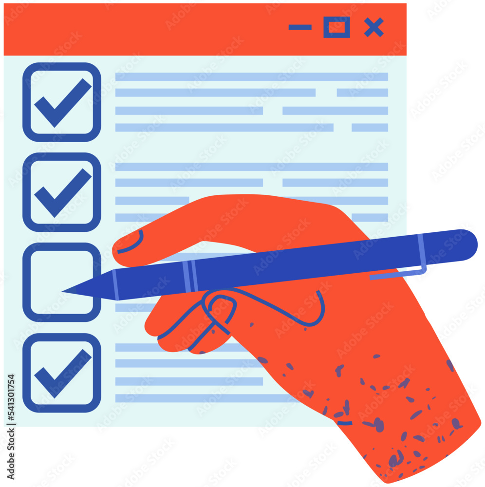 Poster analysing user profiles in social network or messenger. person works with list of virtual accounts, 