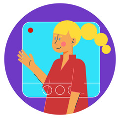 Happy Girls videochat. Female Characters collection. Flat Cartoon Vector Illustration.