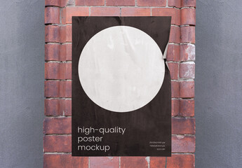 Glued Street Outdoor Brick Column Poster Mockup