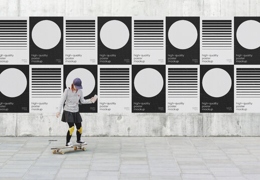 Street Glued Outdoor Posters on White Wall Mockup